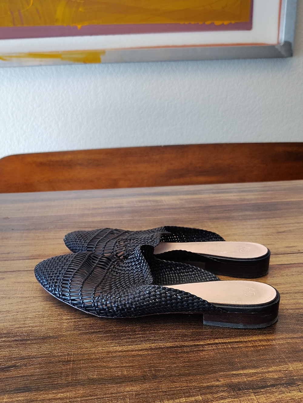 AD & Daughters Black Brookshire Dress Leather Woven Slip On Mules Size 9.5